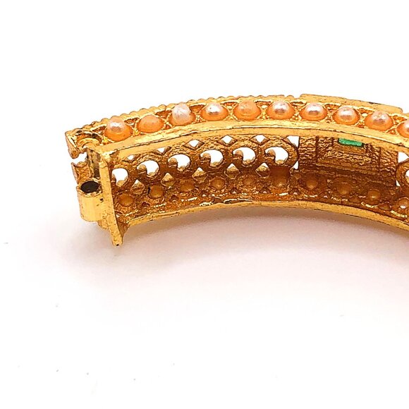 Set of 2 Vintage Gold Tone Filigree Hinged Bangle Bracelets - Picture 14 of 15